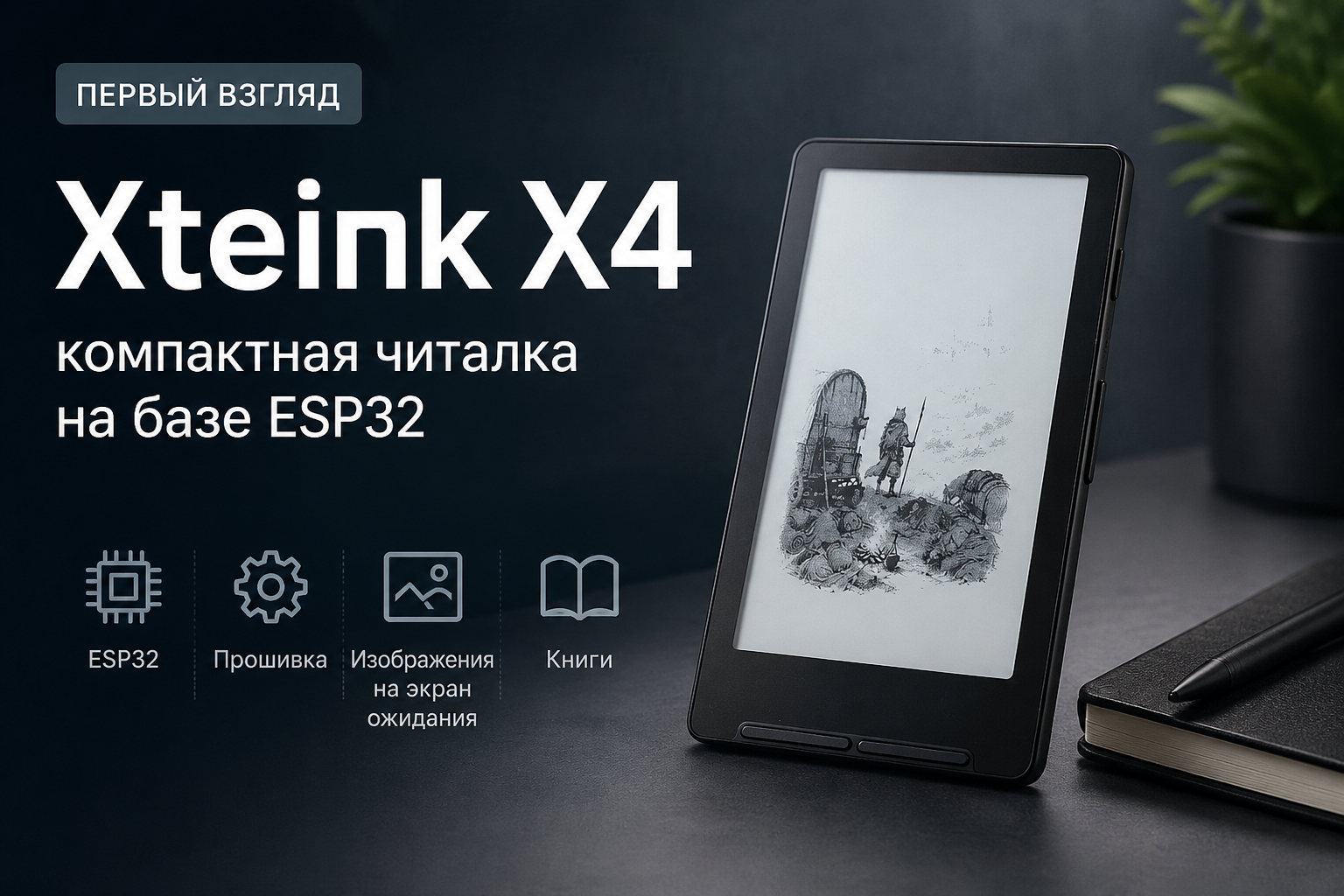 Компактная E-Ink читалка Xteink X4